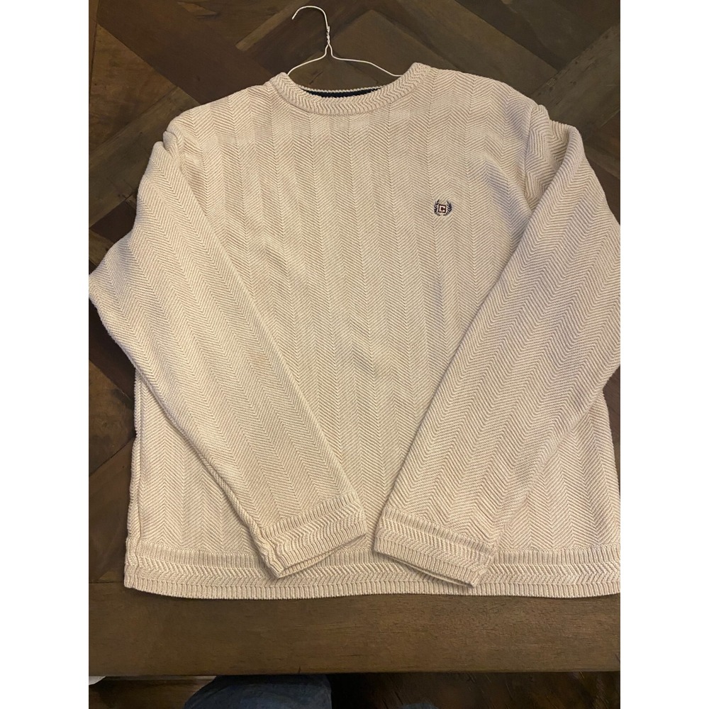 Chaps Sweater Mens Size L Beige Herring Bone Heavyweight Cotton Knit‎ Luxury